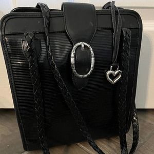 Vintage  Brighton Black Croc Embossed Leather MESSENGER/Shoulder Bag